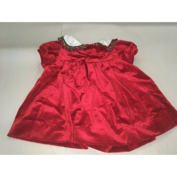 Vtg Rare Editions CHRISTMAS DRESS 24 mos Shiny Red w Plaid Trim - Picture 4 of 6
